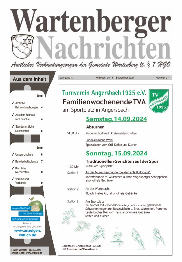 Wartenberger Nachrichten Titelblatt 37/2024