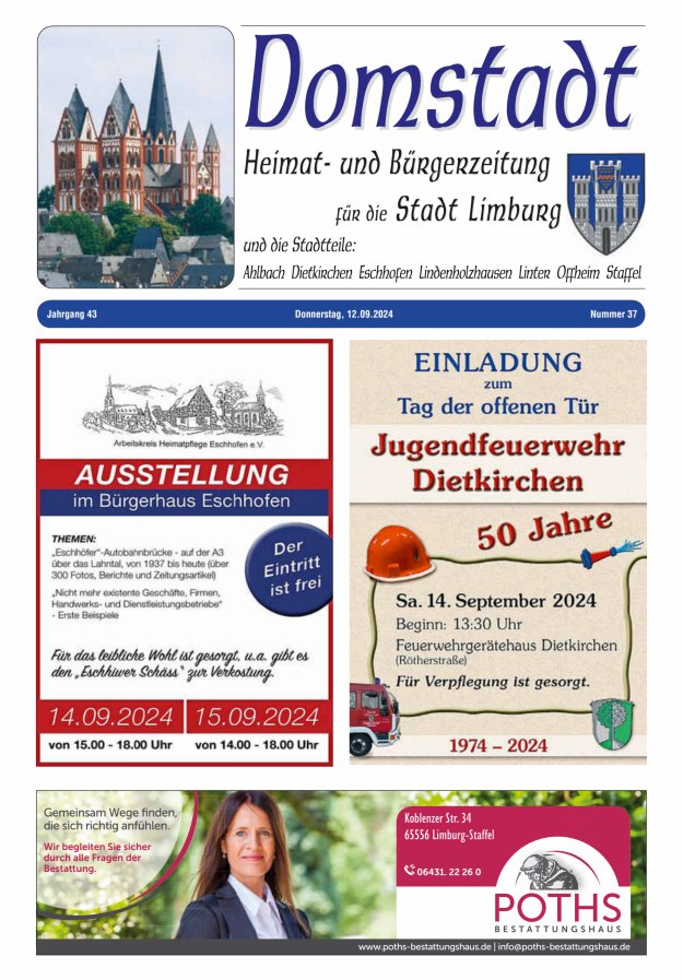 Domstadt - Heimat- und Bürgerzeitung für die Stadt Limburg Titelblatt 37/2024