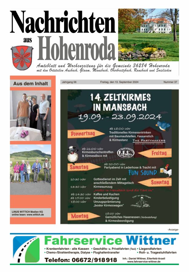 Nachrichten aus Hohenroda Titelblatt 37/2024