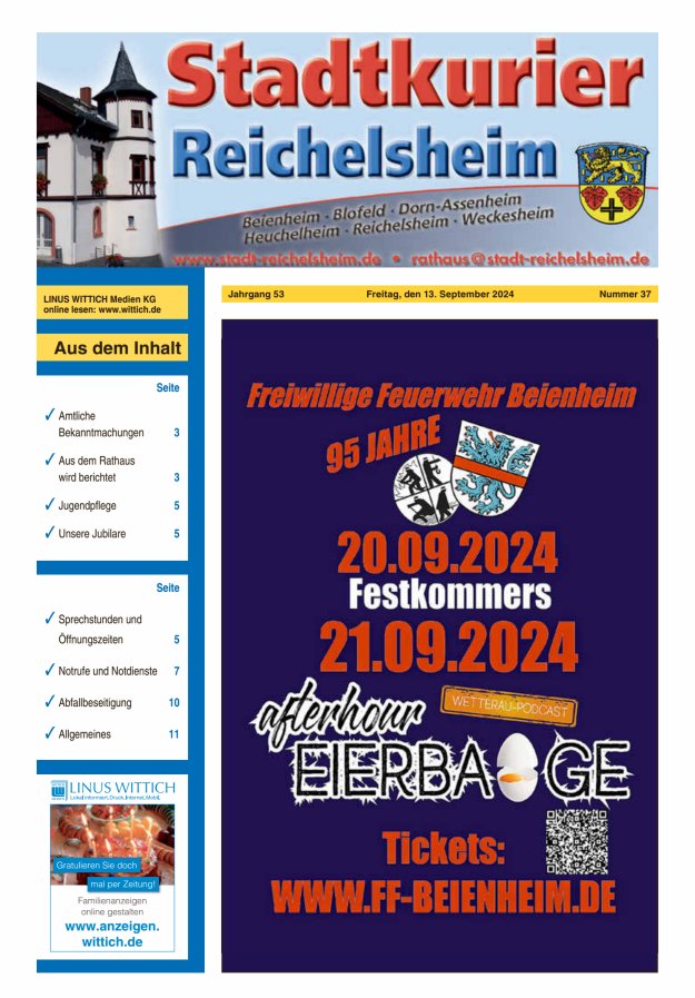 Stadtkurier Reichelsheim Titelblatt 37/2024