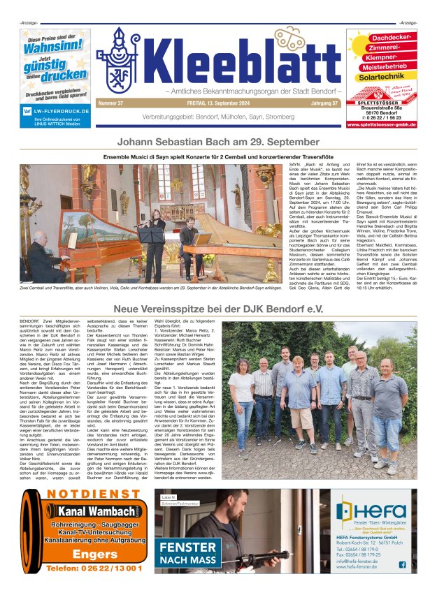 Kleeblatt - Amtliches Bekanntmachungsorgan der Stadt Bendorf Titelblatt 37/2024