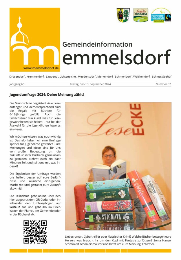 Mitteilungsblatt der Gemeinde Memmelsdorf Titelblatt 37/2024