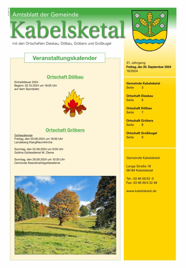 Amtsblatt der Gemeinde Kabelsketal mit den Ortsteilen Titelblatt 18/2024