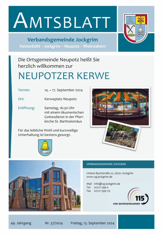 Amtsblatt VG Jockgrim Titelblatt 37/2024