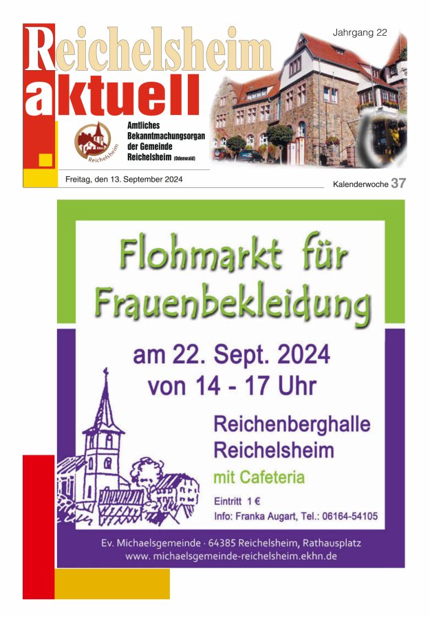 Reichelsheim aktuell - Amtsblatt der Gemeinde Reichelsheim(Odenwald) Titelblatt 37/2024