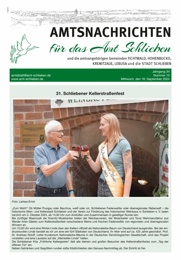 Amtsnachrichten – Amtsblatt für das Amt Schlieben und die amtsangehörigen Gemeinden Titelblatt 10/2024