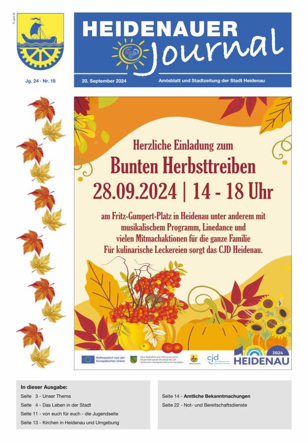 Heidenauer Journal - Amtsblatt und Stadtzeitung der Stadt Heidenau Titelblatt 18/2024