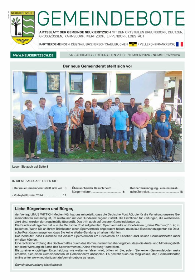 Gemeindebote - Amtsblatt der Gemeinde Neukieritzsch mit den Ortsteilen Titelblatt 12/2024