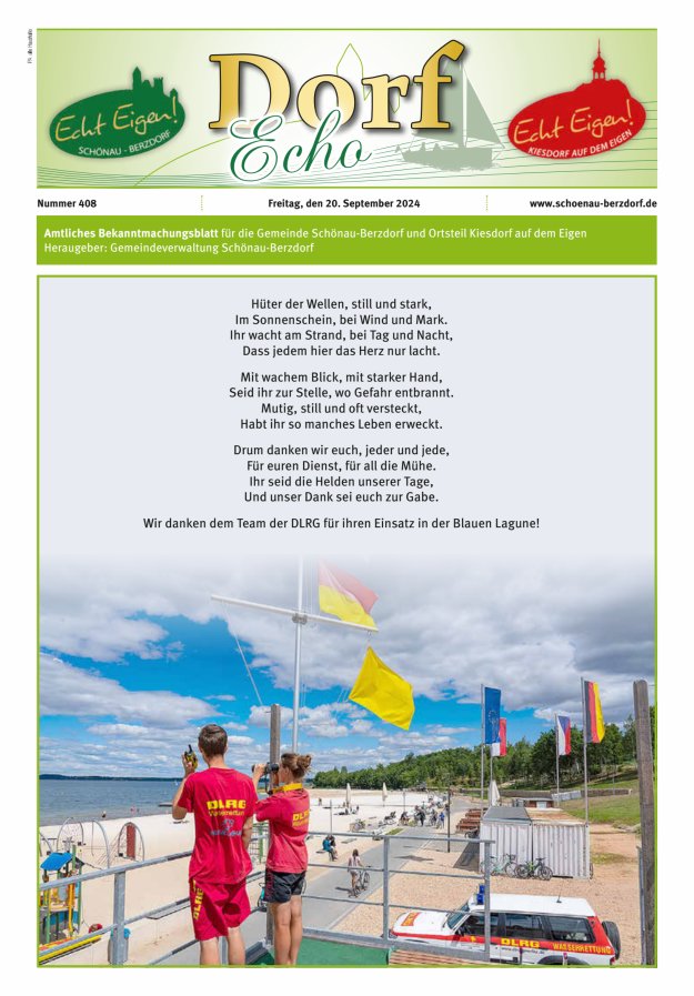 Dorfecho Amtliches Bekanntmachungsblatt für die Gemeinde Schönau-Berzdorf und OT Titelblatt 408/2024