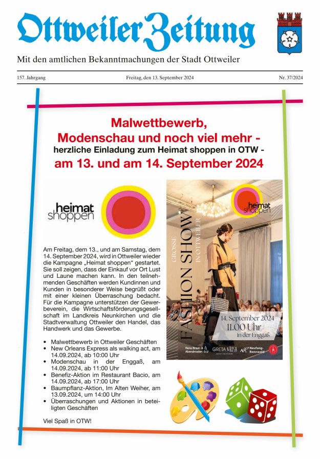 Ottweiler Zeitung Titelblatt 37/2024
