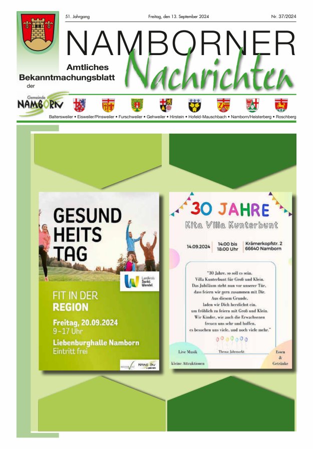 Namborner Nachrichten Titelblatt 37/2024