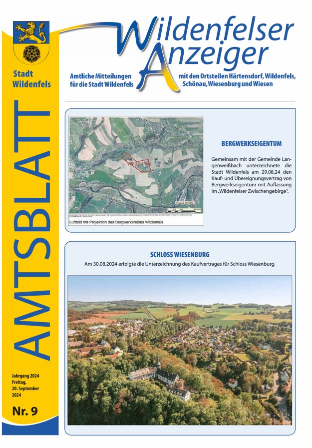 Wildenfelser Anzeiger Titelblatt 09/2024