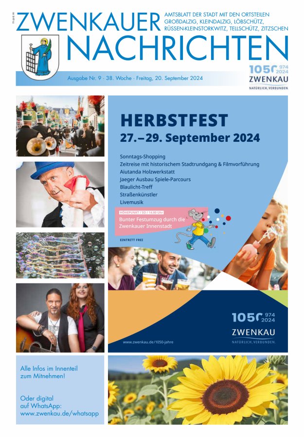 Zwenkauer Nachrichten - Amtsblatt der Stadt mit ihren Ortsteilen Titelblatt 09/2024