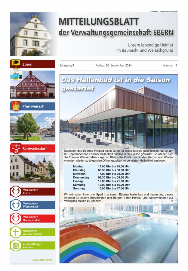 Mitteilungsblatt der Verwaltungsgemeinschaft Ebern Titelblatt 19/2024