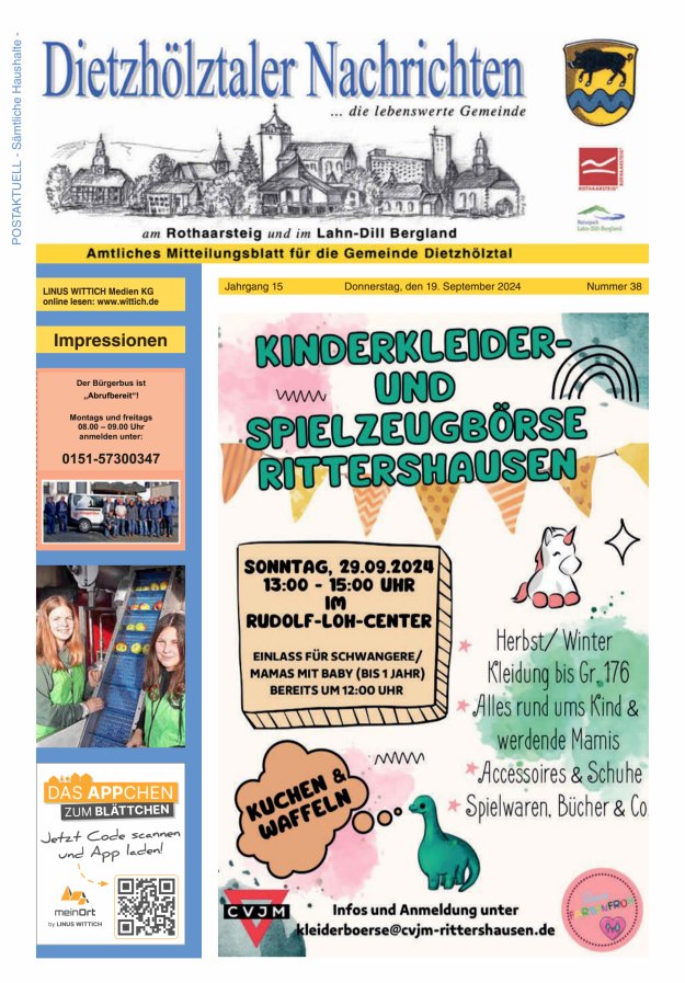 Dietzhölztaler Nachrichten Titelblatt 38/2024