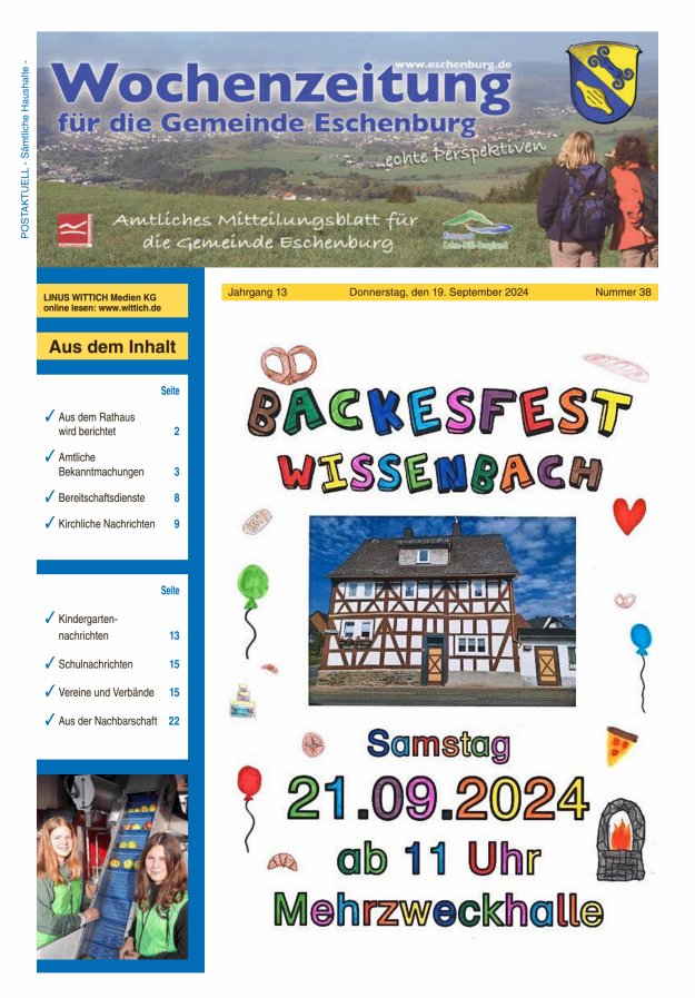 Wochenzeitung für die Gemeinde Eschenburg Titelblatt 38/2024