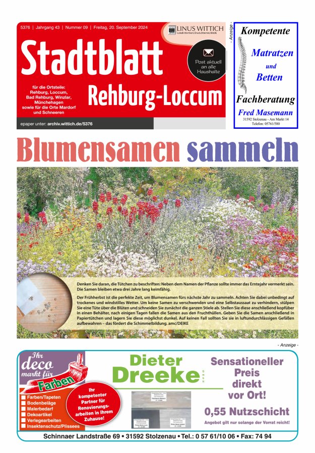 Stadtblatt Rehburg-Loccum Titelblatt 09/2024