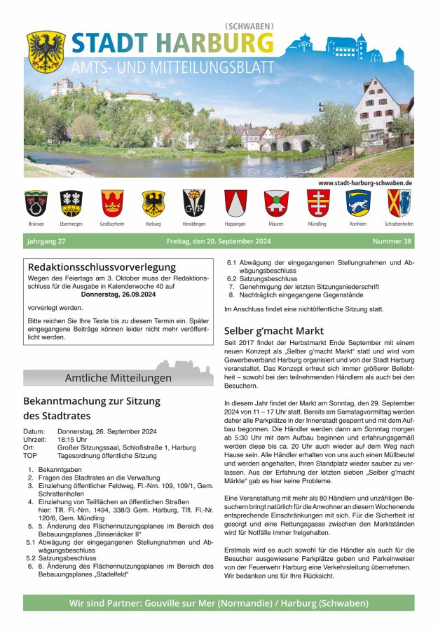 Amts- und Mitteilungsblatt der Stadt Harburg Titelblatt 38/2024