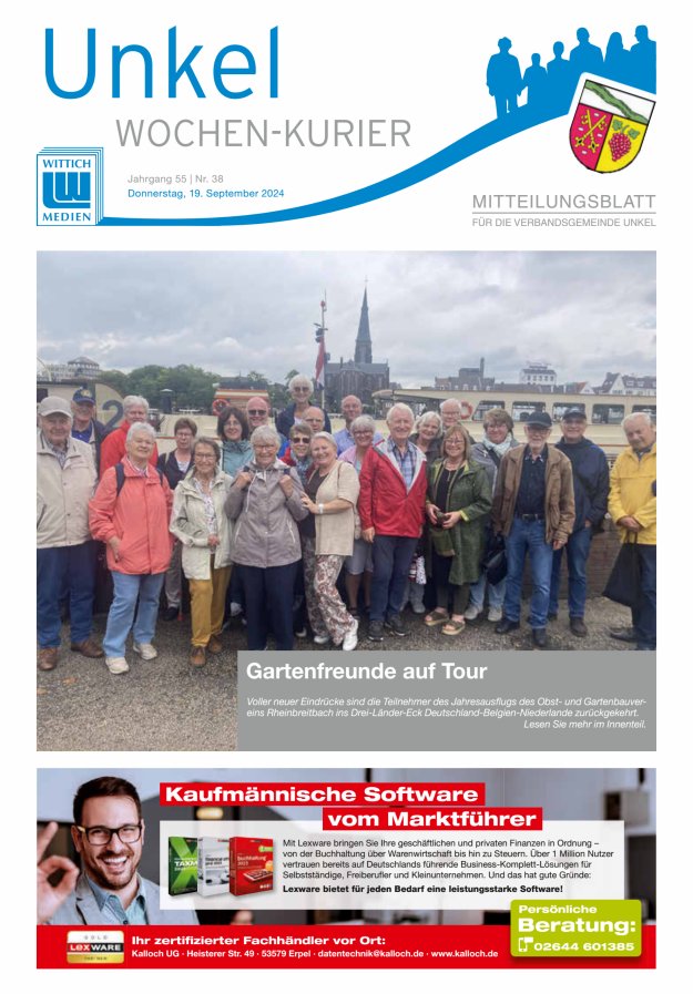 Wochen-Kurier Verbandsgemeinde Unkel Titelblatt 38/2024