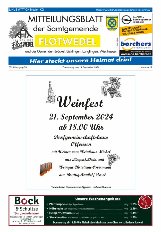 Mitteilungsblatt der Samtgemeinde Flotwedel Titelblatt 19/2024