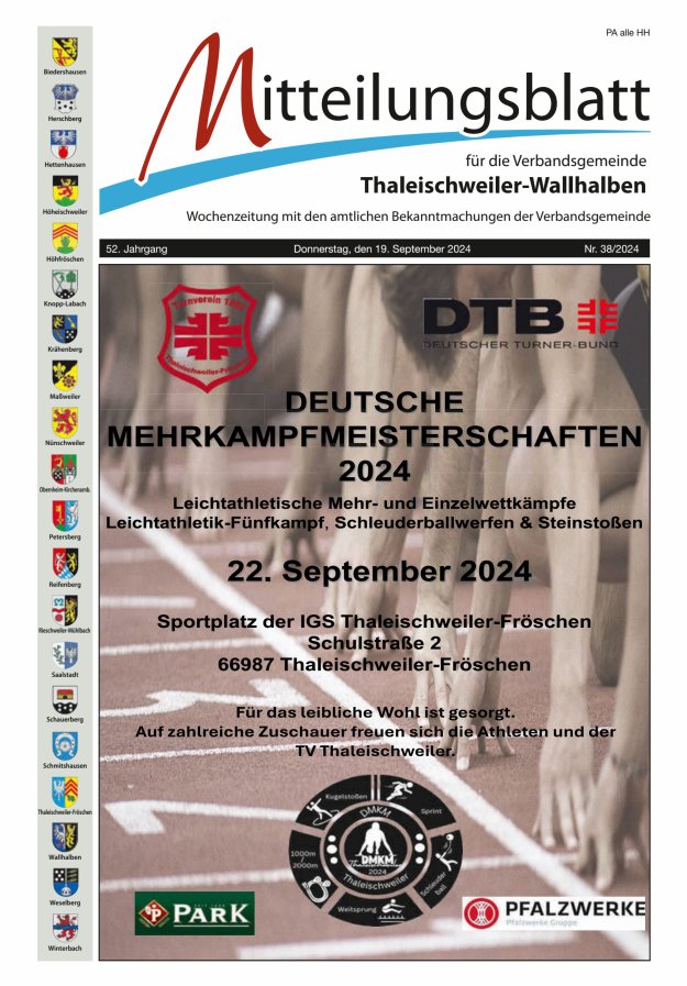 Mitteilungsblatt VG Thaleischweiler-Wallhalben Titelblatt 38/2024