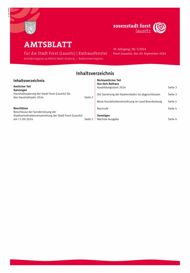 Amtsblatt für die Stadt Forst (Lausitz) Titelblatt 05/2024