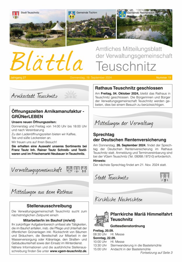 VG-Nachrichten Teuschnitz Titelblatt 19/2024