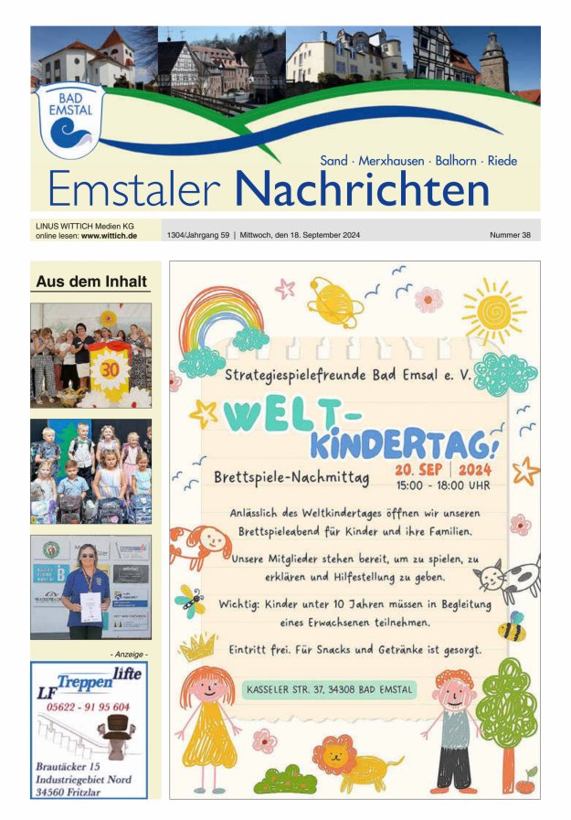 Emstaler Nachrichten Titelblatt 38/2024