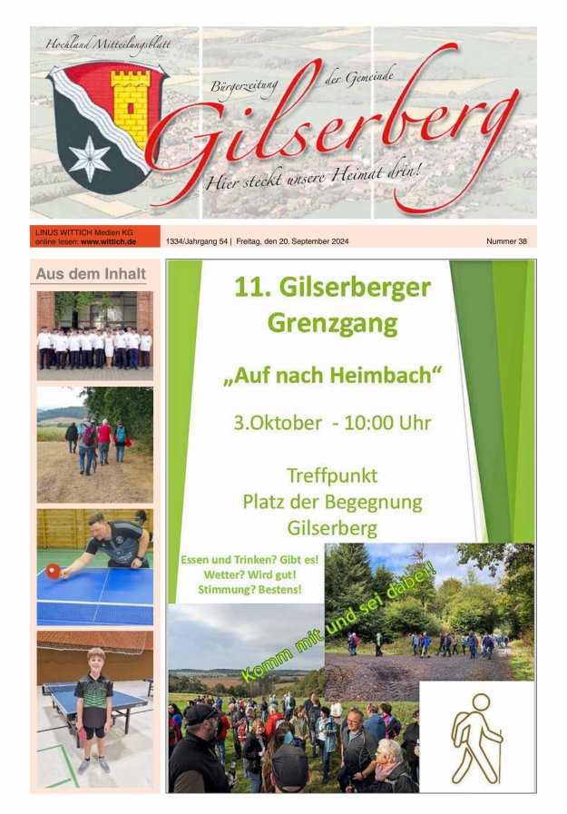 Hochland Mitteilungsblatt Gilserberg Titelblatt 38/2024