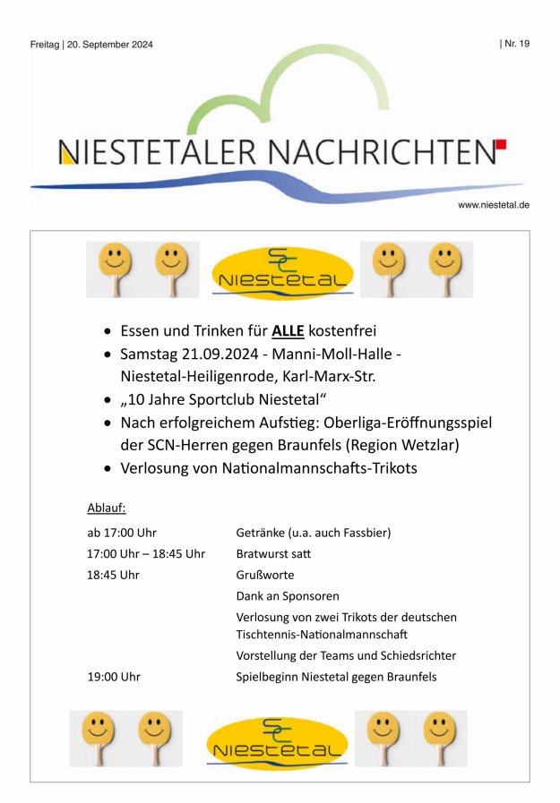 Niestetaler Nachrichten Titelblatt 19/2024
