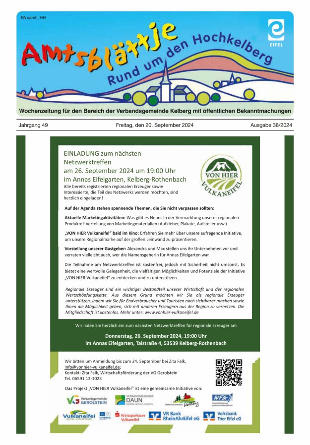 Amtsblättje - Rund um den Hochkelberg Titelblatt 38/2024