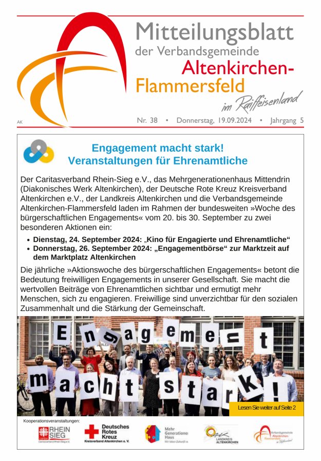 Mitteilungsblatt Verbandsgemeinde Altenkirchen-Flammersfeld Titelblatt 38/2024