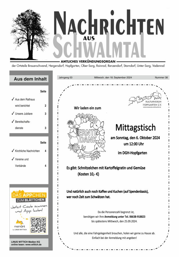 Nachrichten aus Schwalmtal Titelblatt 38/2024