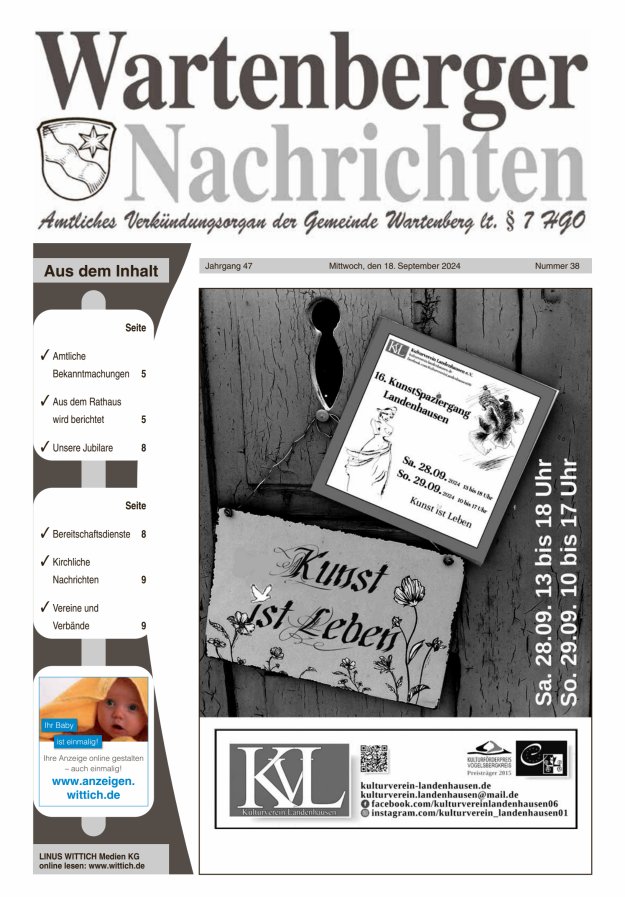 Wartenberger Nachrichten Titelblatt 38/2024