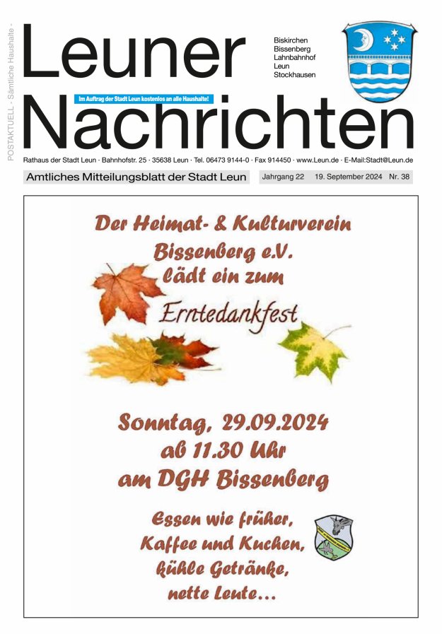 Leuner Nachrichten Titelblatt 38/2024