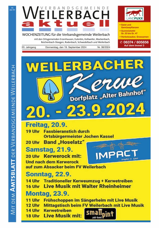 Verbandsgemeinde Weilerbach aktuell Titelblatt 38/2024