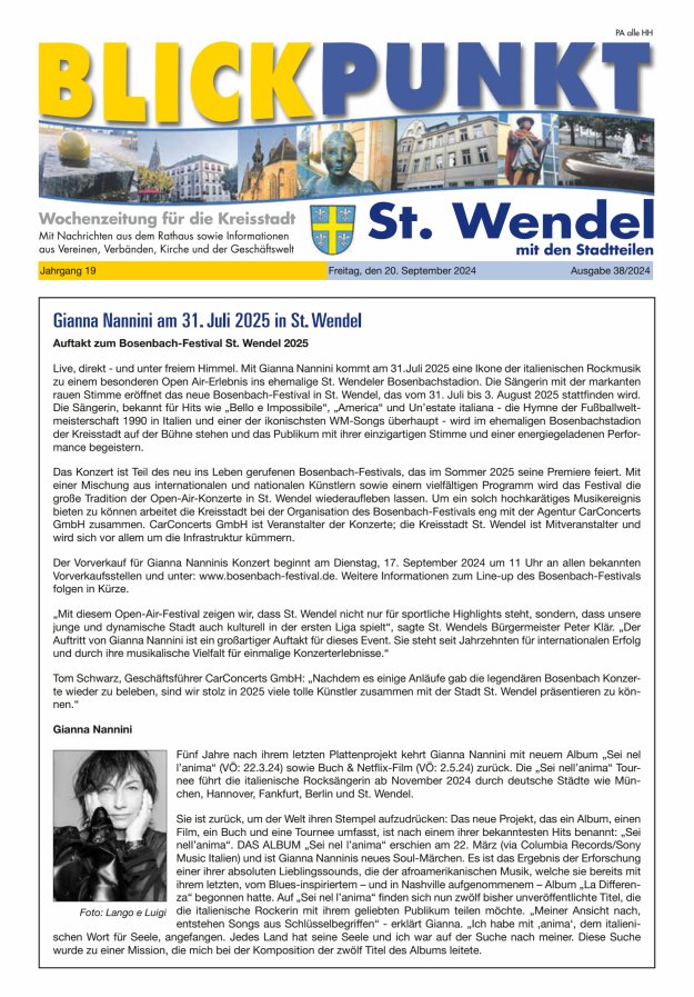 Blickpunkt St Wendel Titelblatt 38/2024
