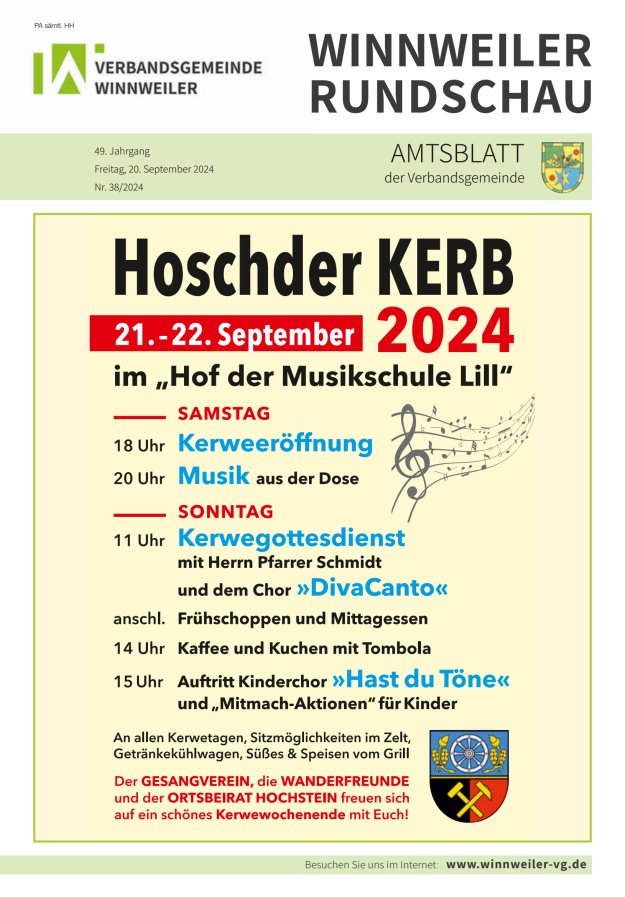 Winnweiler Rundschau Titelblatt 38/2024
