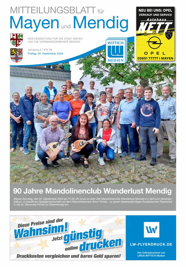 Mitteilungsblatt für Mayen und Mendig Titelblatt 38/2024