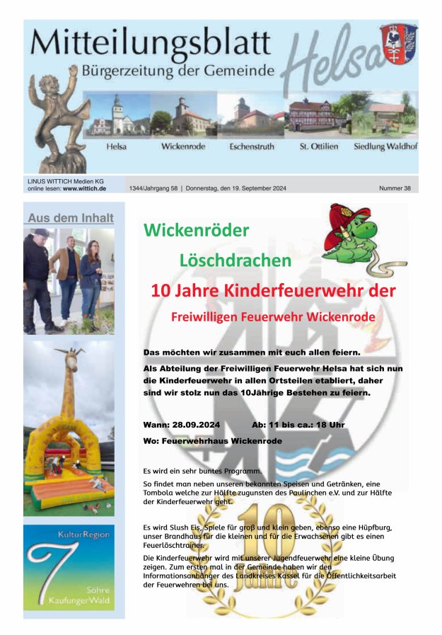 Mitteilungsblatt Helsa Titelblatt 38/2024