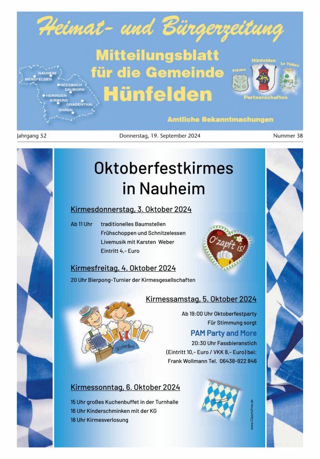 Mitteilungsblatt für die Gemeinde Hünfelden Titelblatt 38/2024