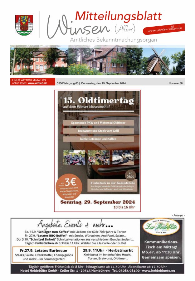 Mitteilungsblatt der Gemeinde Winsen Titelblatt 38/2024