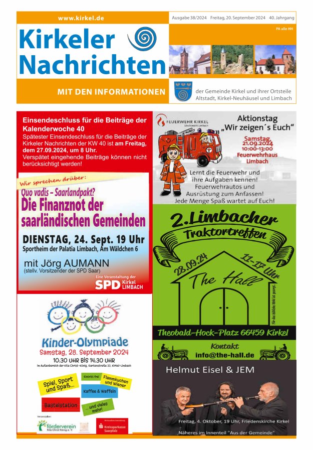 Kirkeler Nachrichten Titelblatt 38/2024