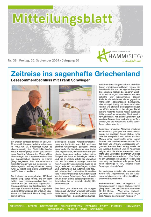 Mitteilungsblatt Hamm (Sieg) Titelblatt 38/2024