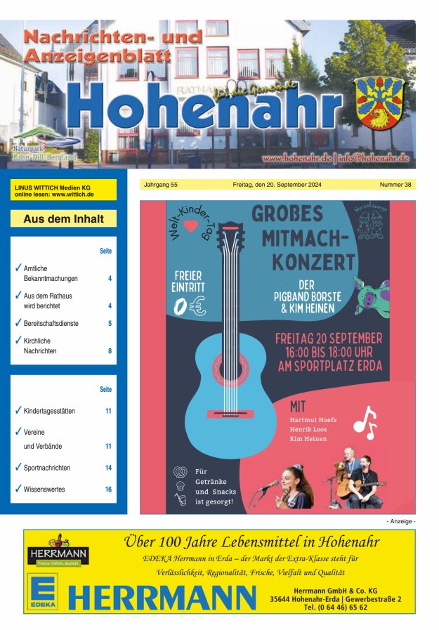 Nachrichten- und Anzeigenblatt für die Gemeinde Hohenahr Titelblatt 38/2024