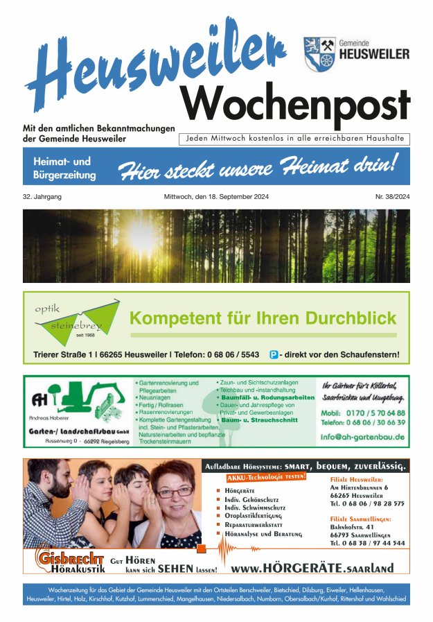 Heusweiler Wochenpost Titelblatt 38/2024