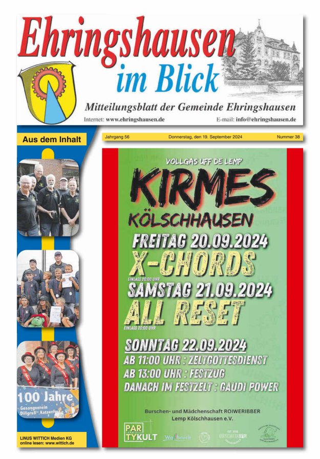 Mitteilungsblatt der Gemeinde Ehringshausen Titelblatt 38/2024