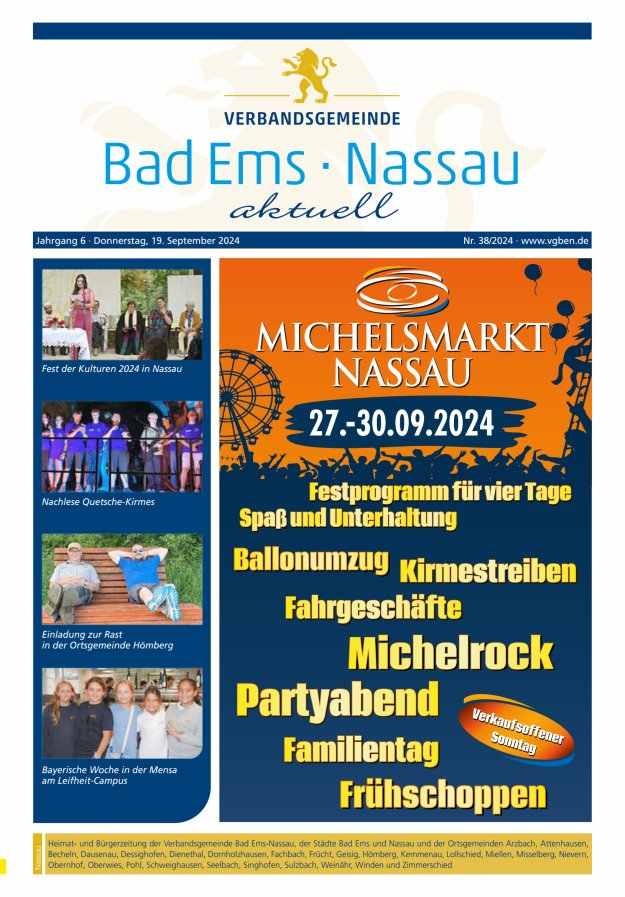 Bad Ems-Nassau aktuell Ausgabe Nassau Titelblatt 38/2024