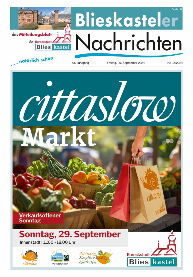 Blieskasteler Nachrichten  Titelblatt 38/2024
