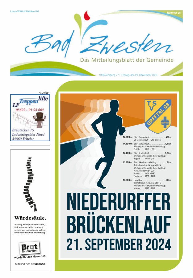 Heimatzeitung Bad Zwesten Titelblatt 38/2024